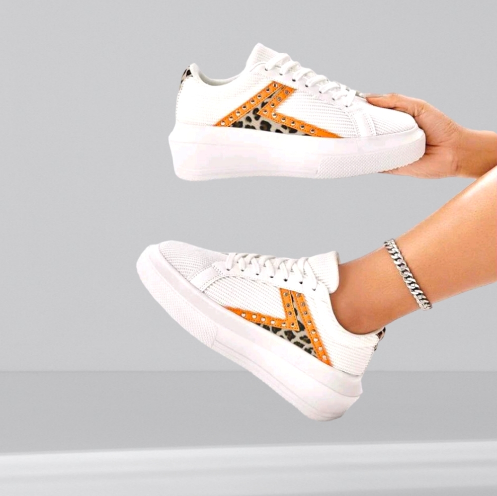 NEW 💐 Cuccoo Leopard Detail Color Block Platform Skate Shoes - Picture 2 of 16
